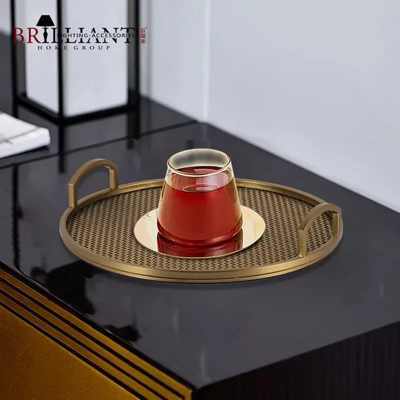 Modern Luxury Gold Metal Fruit Tray Round Mesh Woven Stainless Steel Serving Platter for Home Decor Kitchen Tableware 40x7cm