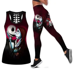 Jack Skellington and Sally Women's Hollow Vest + Leggings Yoga Suit Fitness Leggings Sports Suit Disney Tank Top Legging Outfit