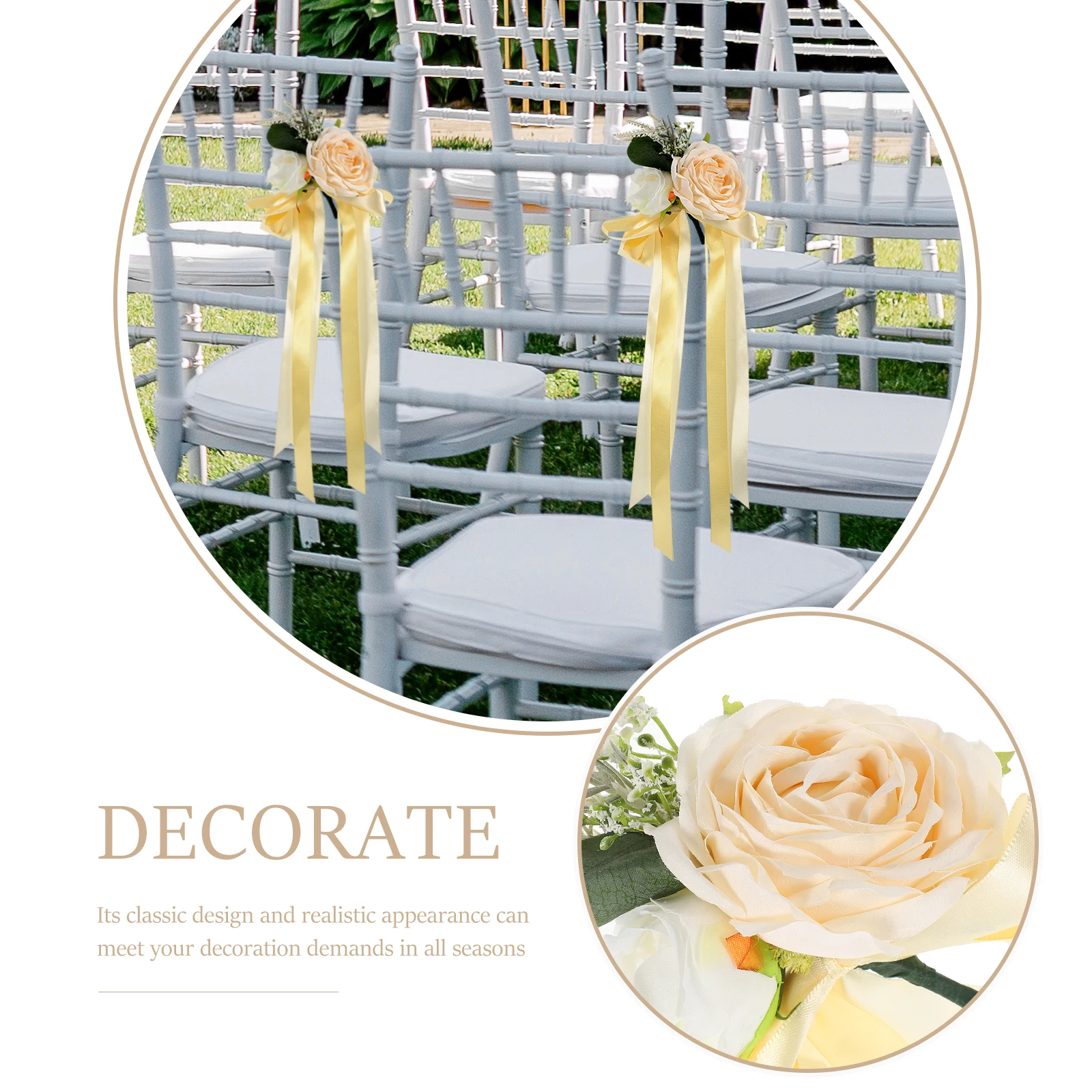 

2pcs Artificial Flower Wedding Car Decorations Rearview Mirror Decors Elegant Delicate Bouquet Long Lasting Non-Fading Vivid