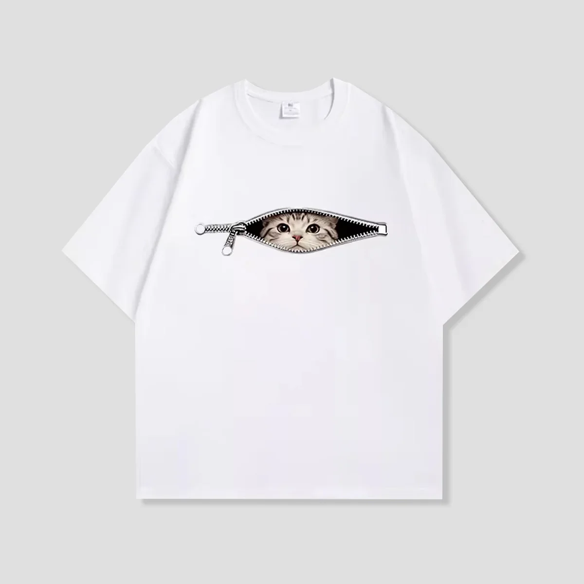 Cute Cat Graphic T Shirt Funny Hidden Cat Pocket Design Short-sleeved Tee Casual Fashion Versatile Top for Girls Boys Women Men