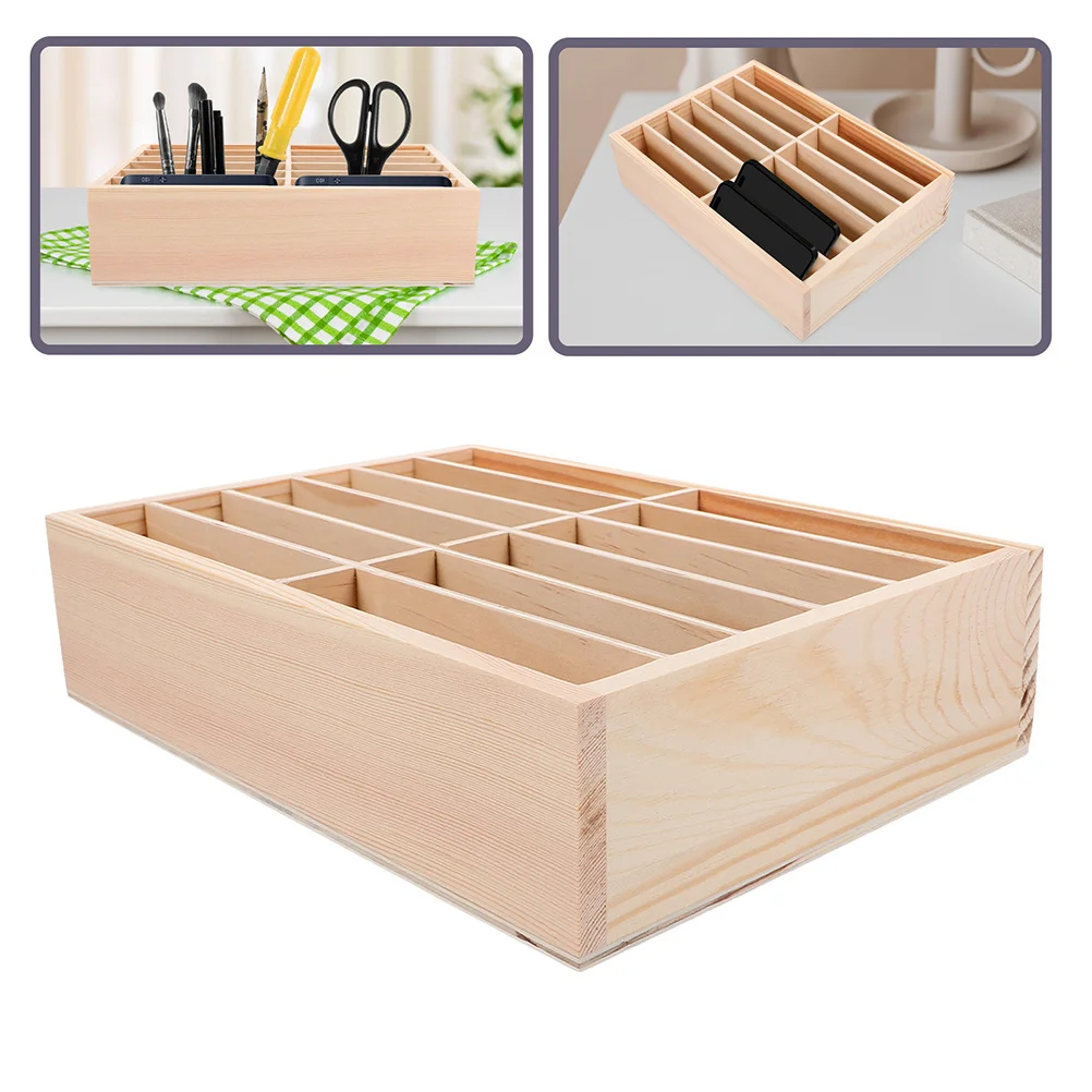 

2pcs Wooden Storage Box 12 Slot Multicompartment Cell Phone Organizer Desktop Holder For Office Classroom Meeting Space-Saving