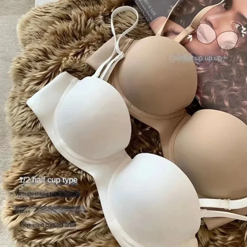 Womens 1/2 cup thickened steel ring sexy bra underwear European and American style push-up big breasts smooth seamless bra