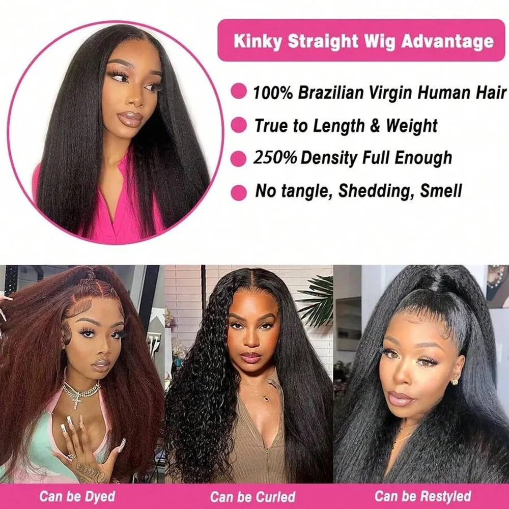 Pelucas delanteras de encaje recto rizado cabello humano 34 pulgadas 250% densidad Yaki recto 13x4 transparente HD pelucas de encaje pre-todo