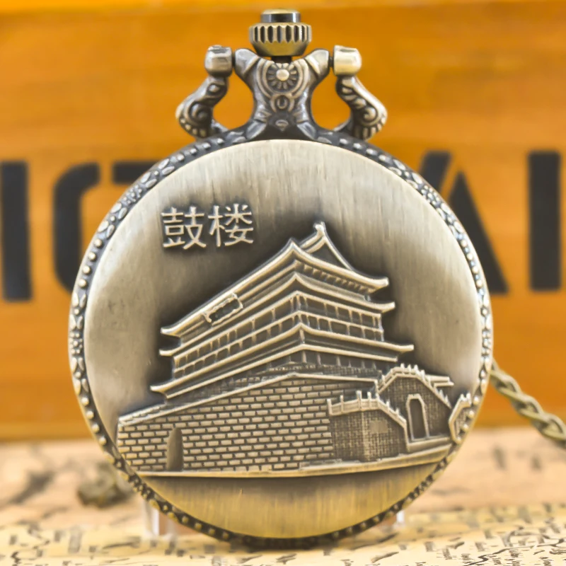 خمر البرونزية Steampunk الجذب الصيني منحوتة ساعة جيب كوارتز قلادة قلادة ساعة سلسلة الرجال سلسلة نسائية هدية
