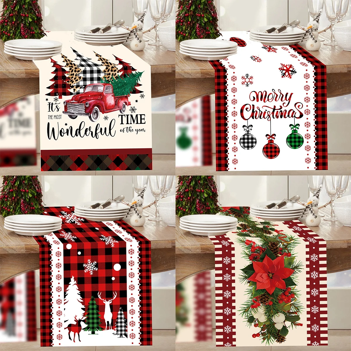 Christmas Table Runner Merry Christmas Decorations 2023 For Home Tablecloth Navidad Noel Kerst Xmas Gifts New Year 2024 Natal