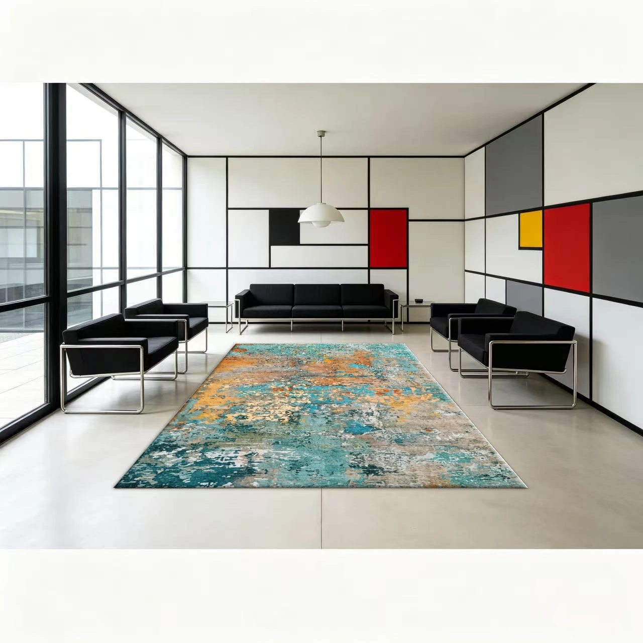 Abstract Distressed Texture Carpet Flooring Artistic Non-Slip-Free Large Floor Rug for Home Office Indoor Use