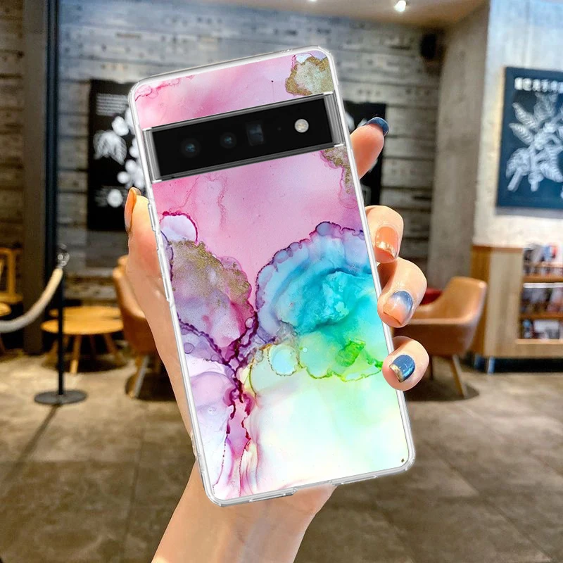 Watercolor Painting Marble Phone Case Cover for Google Pixel 8 7 6 5 4 4XL Silicone 7A 6A 5A 4A 3A 3AXLPro 5G Transparent Shell