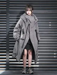 Man Women Couples Parkas Irregular High Neck Long Over The Knee Men's And Women's Winter Windproof Cotton Coat Warm Hooded