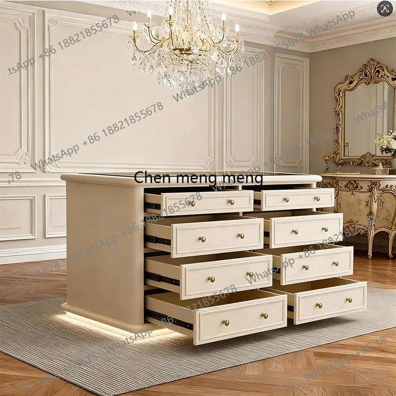 AB03Cloakroom Island Cabinet French, Household Cream Style Jewelry, Storage, Double Side Display Chest