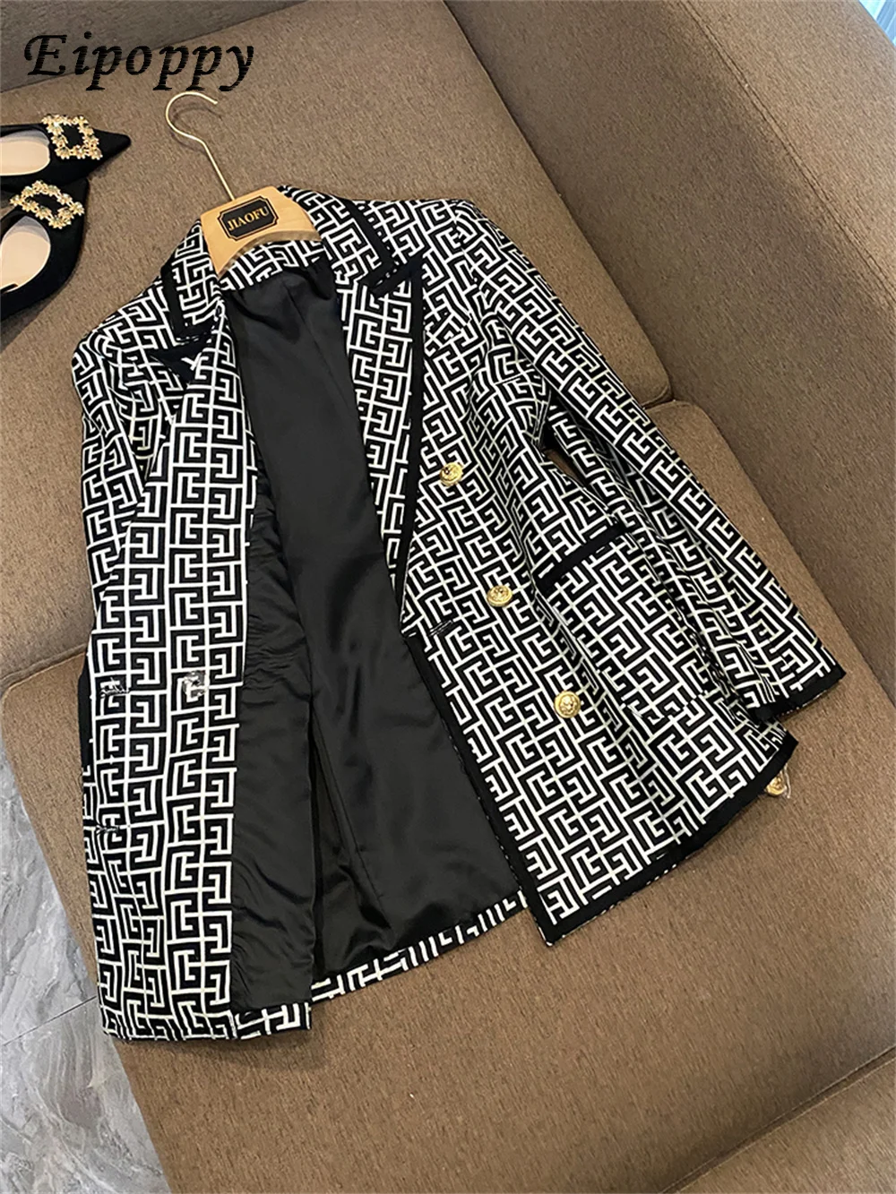 Vintage Jas Voor Dames Nieuwste getrid doppiele Rij Knopen geometriche Jacquard Jas Kantoor Dames Business Formele blazer