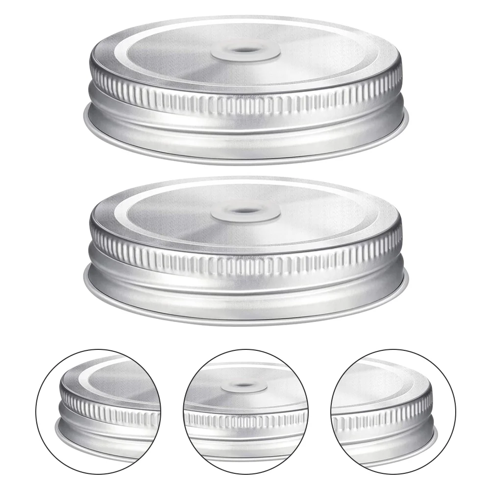 

2 Pcs Stainless Steel Perforated Cover Canning Jar Caps Shot Straw Drinking Lids with Hole Cans Sealed Leak Proof Storage Mason