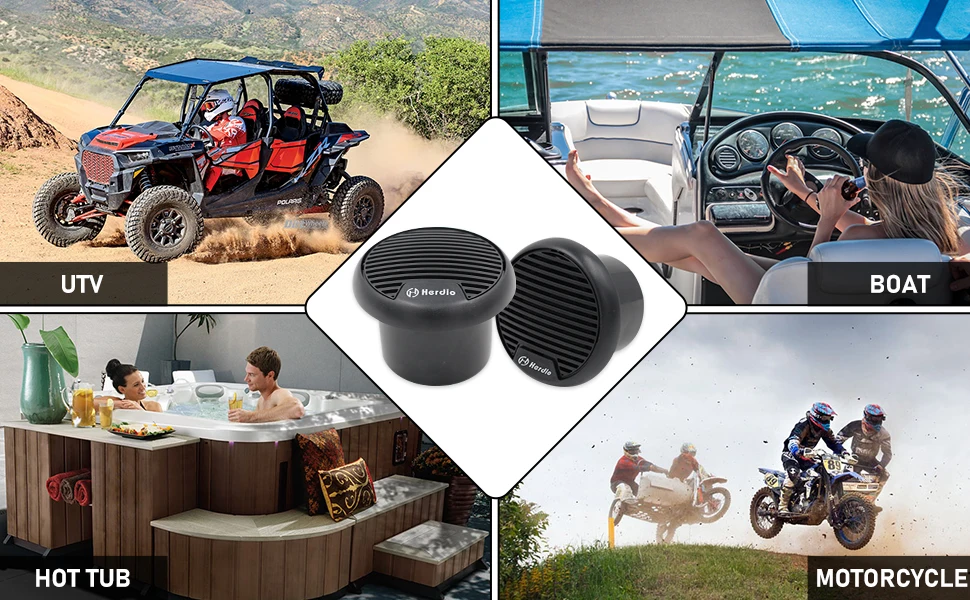 Herdio 3'' 2PCS Waterproof Marine Speakers Full Range Audio Motorcycle Speaker Stereo System With MAX Power 140W For Boat UTV