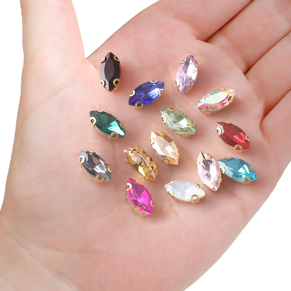 Multi Size Acrylic Rhinestones Horse Eye Crystal AB Flat Back 3D Non HotFix Nail Art Decoration for clothing Wedding Crafts