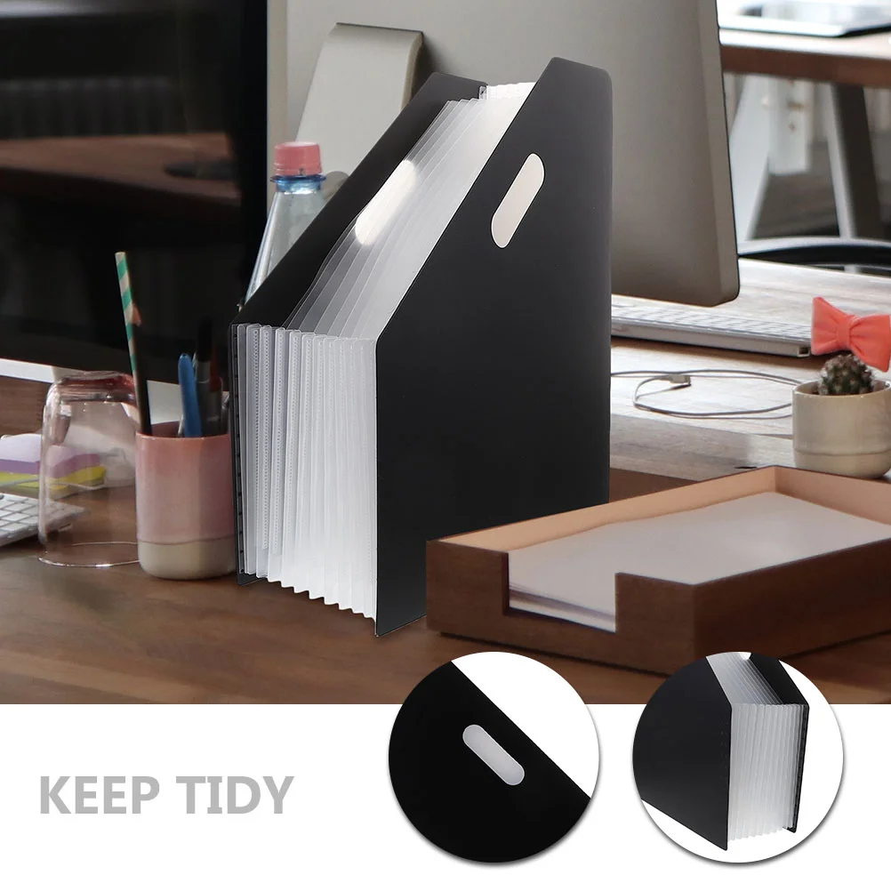 2 Pcs File Storage Rack Accordion Folders Plastic Holder Black Student Desktop Office School Travel Large Capacity
