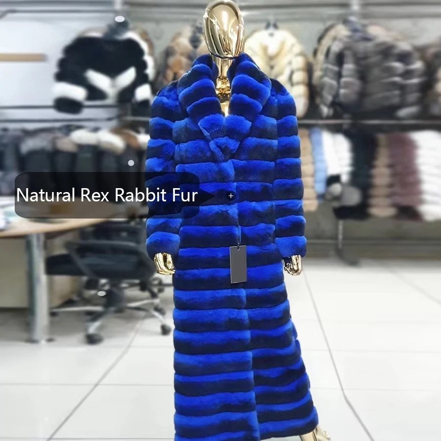 Natural Rabbit Fur Coat For Women Chinchilla Colour Long Jacket Ladies Best Selling Detachable Genuine Fur Coat view 3