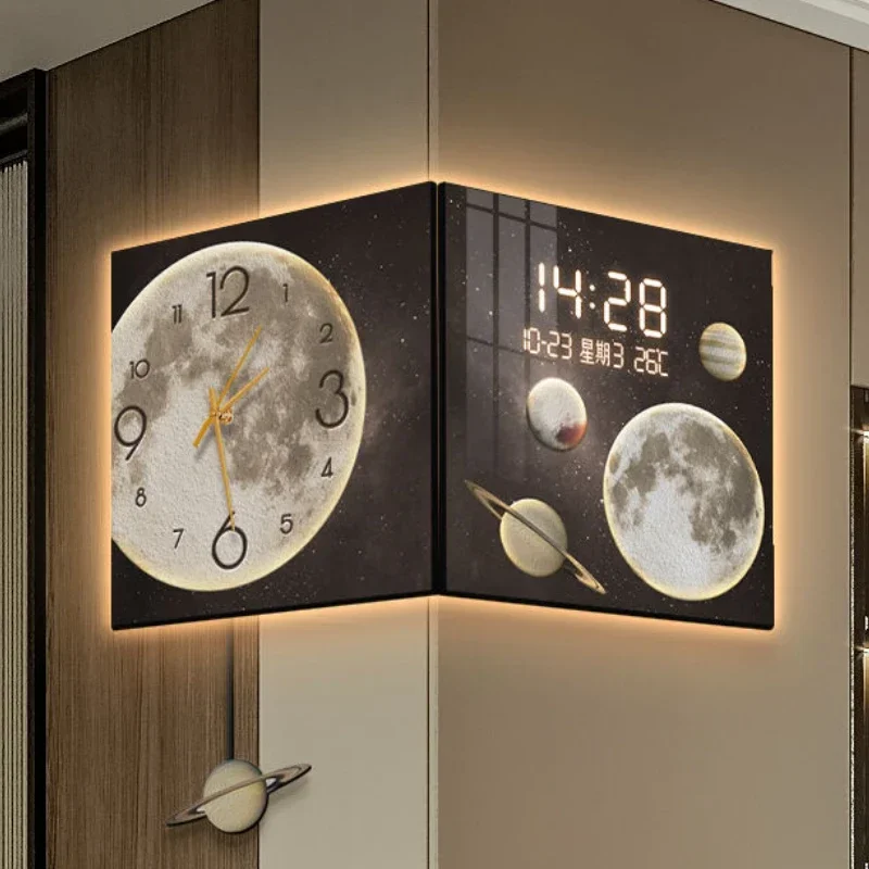 Moon Wall Clocks Double-sided Corner Clock Multi-function Watches Interior Room Dacoration Items with Translation Pendulum