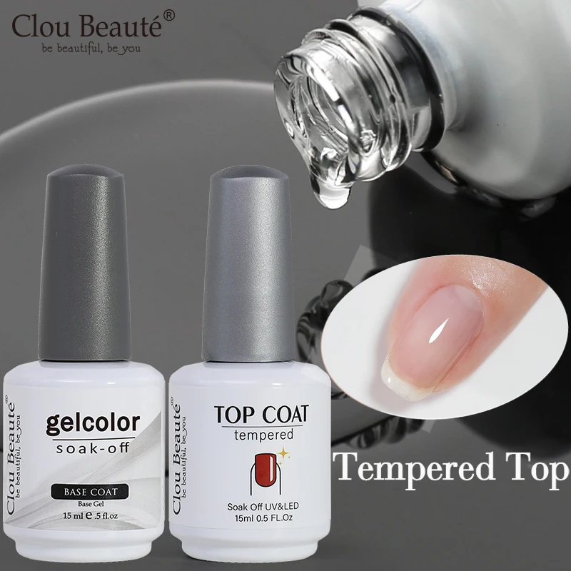 Clou Beaute 10ml/15ml Base And Tempered Top Coat Gel Nail Polish Transparent Soak Off UV Primer Gel Reinforce Nail Art Lacquer