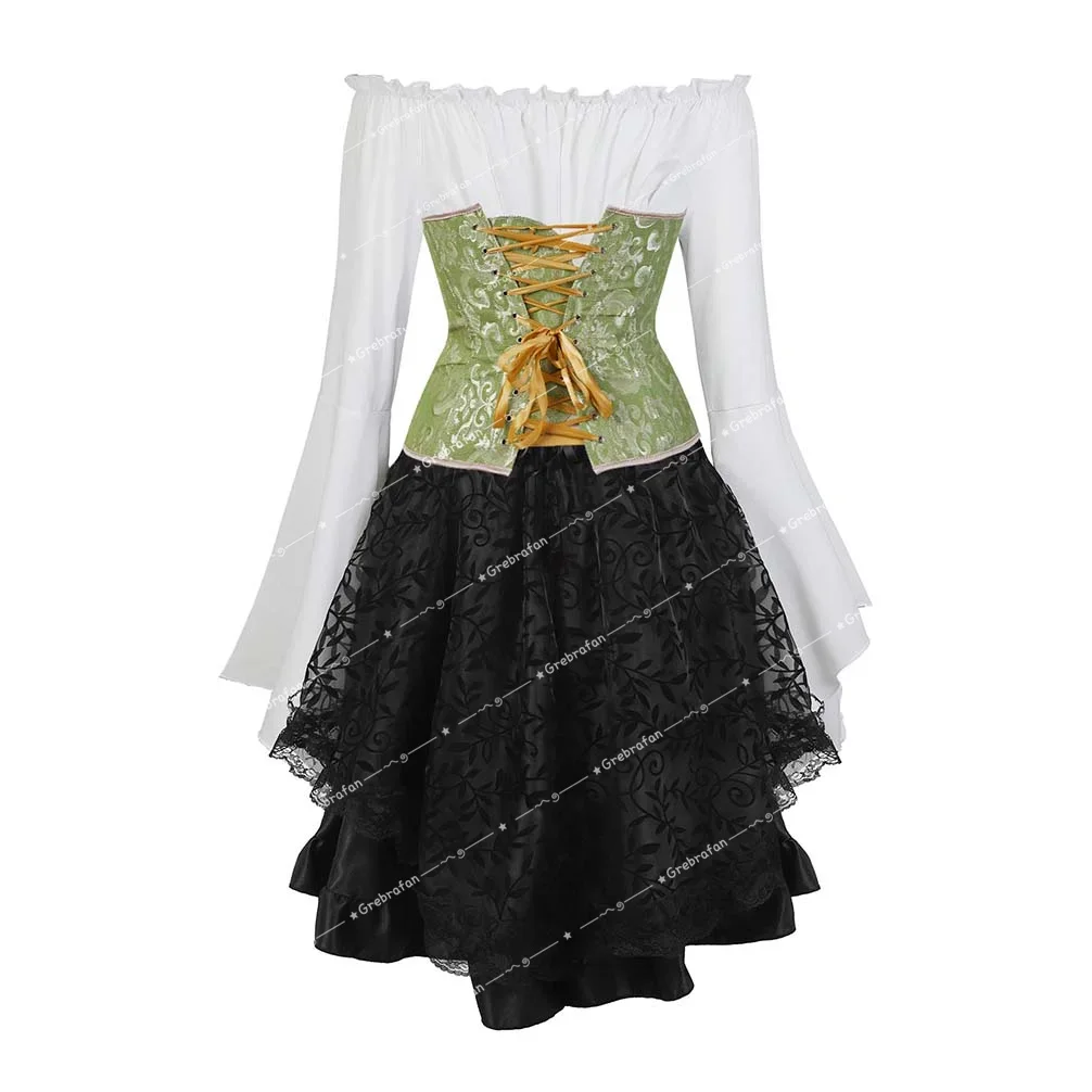 Elegant Woman Corset Gothic Corsets Dress Lace-up Bustiers Embroidery Corselet Pirate Brocade Outfits Sexy Renaissance Costumes