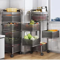 Storage Kitchen Service Cart with Wheels Cosmetic Trolley Portable Rollers 회전트롤리 Multi-layer Vegetable Basket Corner Storage