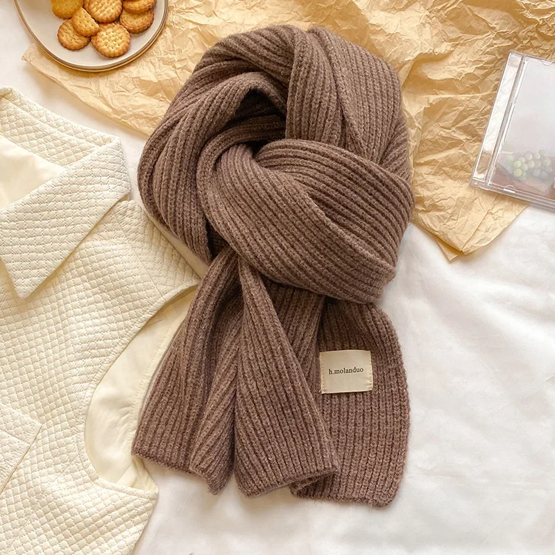 Fashion Solid Color Winter Knitted Scarf for Women Neckercheif Woolen Yarn Shawl Wrap Lady Korean Style Elastic Bufandas Muffler