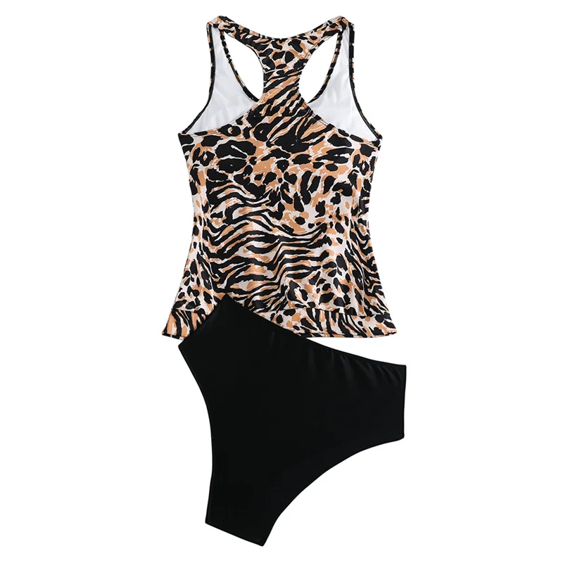Conjunto tankini de banho feminino com shorts, cintura baixa, trajes de banho esportivos, parte inferior do biquíni, duas peças, controle de barriga, trajes de banho