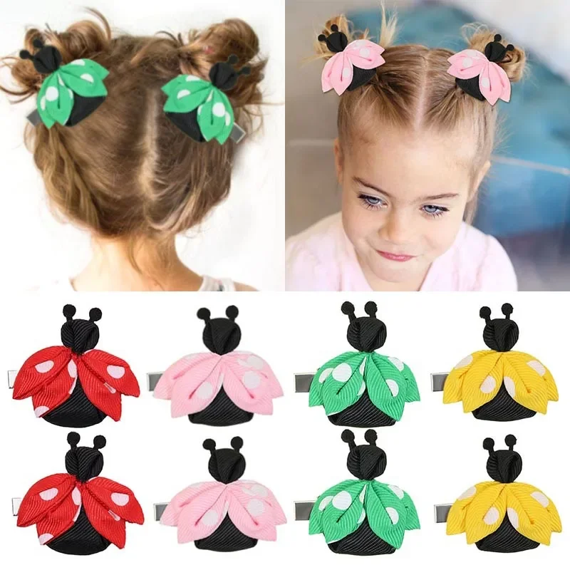 ncmama 2Pcs Cartoon Ladybug Hairpins For Kids Girl Cute Animals Insects Handmade Hair Clip Child Barrettes Baby Hair Accessories