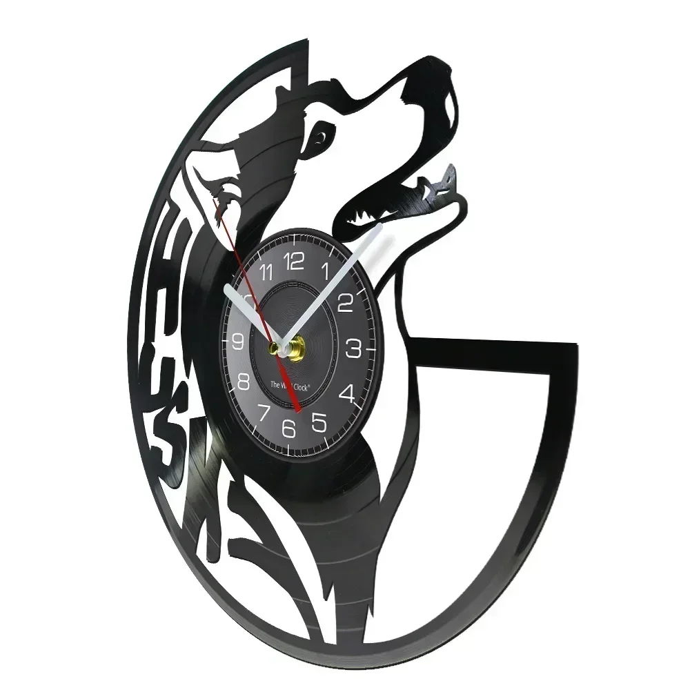 Siberian Husky Dog Vinyl Record Wall Clock Arctic Sled Dog Home Decor Breed Pet Art Huskie Nice Watch Gift for Dog Lovers