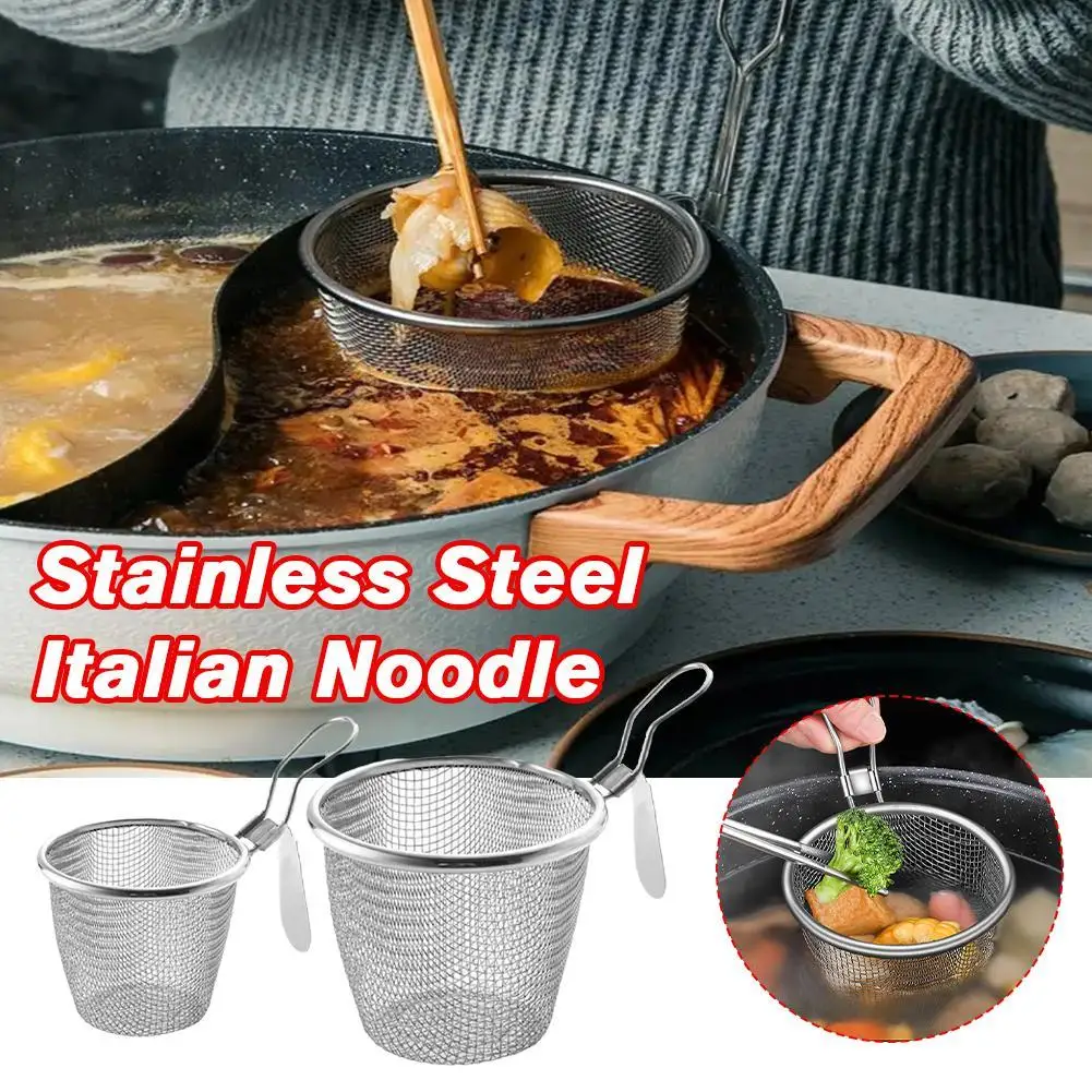 Stainless Steel Fine Wire Mesh Food Colander Strainer Hot Frying Pan Filter Basket Sieve Dryer For Noodle Vegetable Dumplings