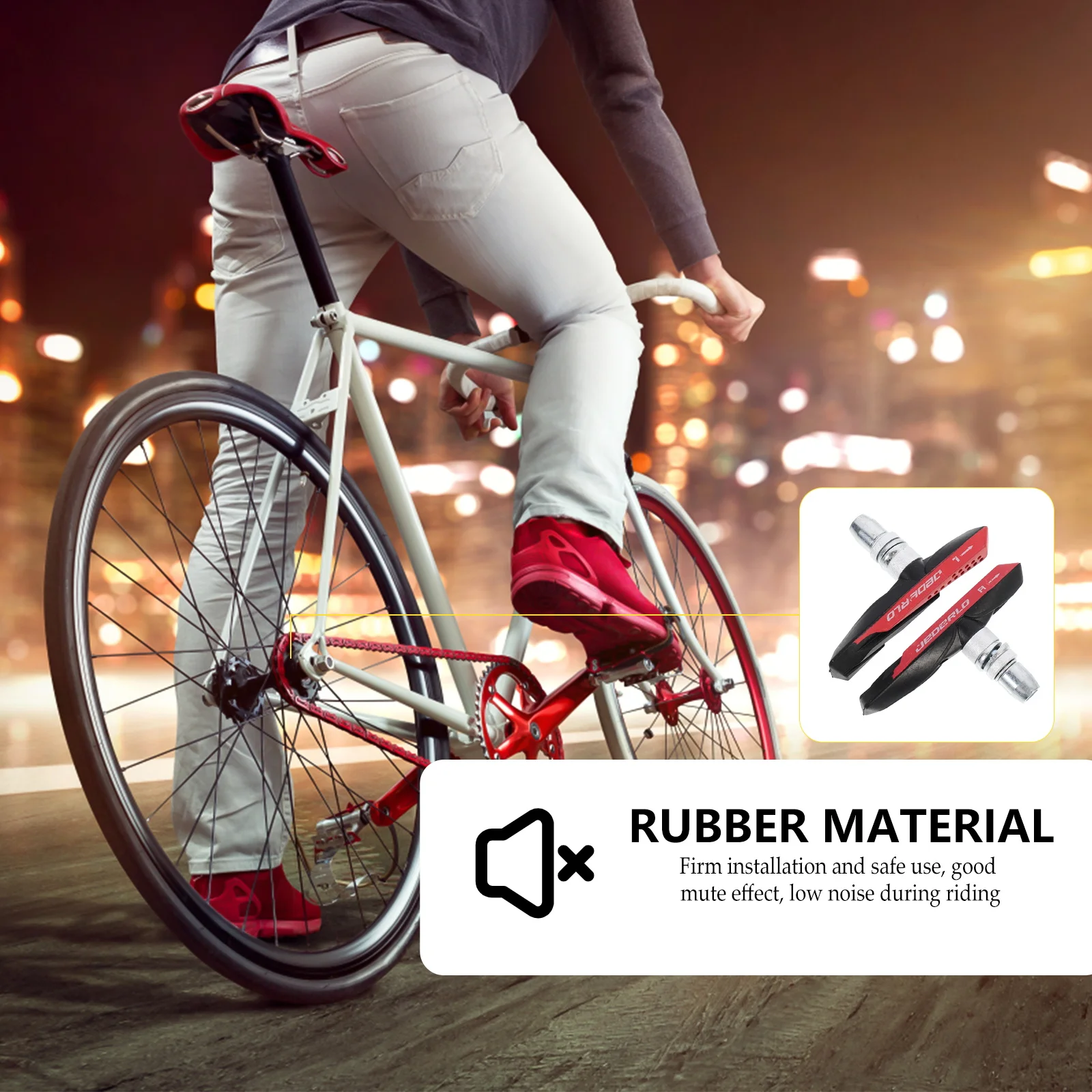 

V-Shape Brake Pads Bike Replacement Virgin Rubber Blocks Enhanced Friction Oil Heat Resistant Strong Adhesion No Powder