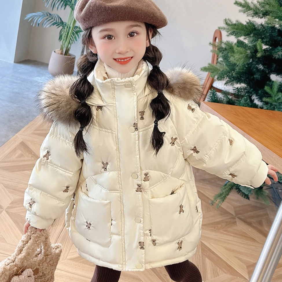 

Хлопковая одежда для девочек, осень-зима 2024, новая детская одежда, модная детская одежда с большим воротником для девочек, плотная пуховая хлопковая одежда