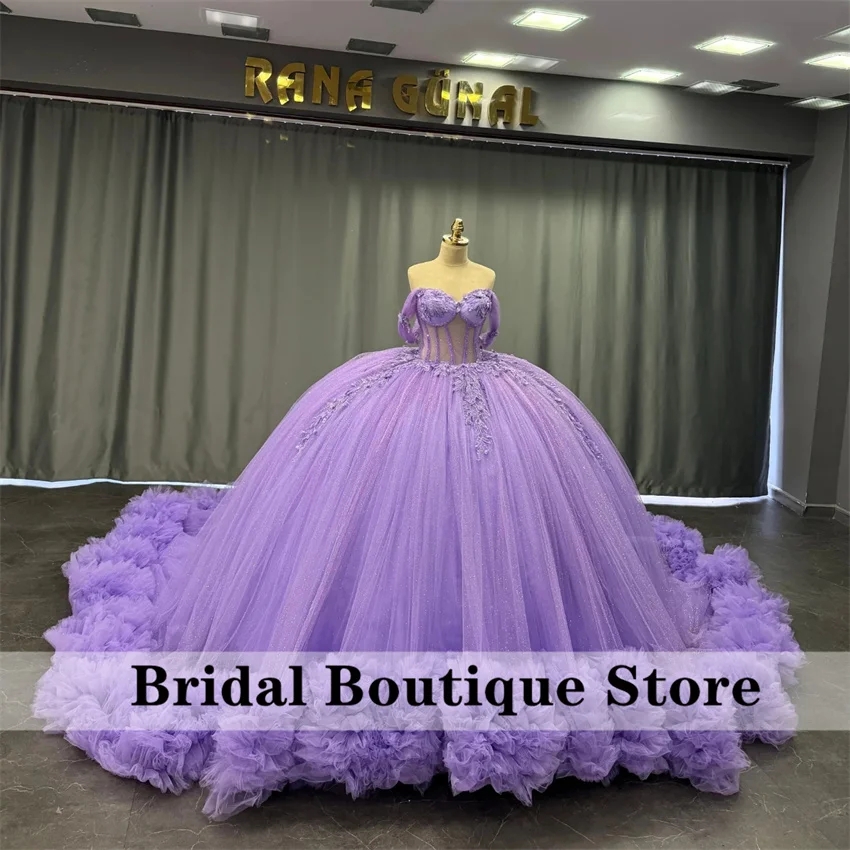 

Lavender Purple 15 Years Quinceanera Dresses Ball Gown Beads Applique Mexican Birthday Dress vestidos xv años Customized