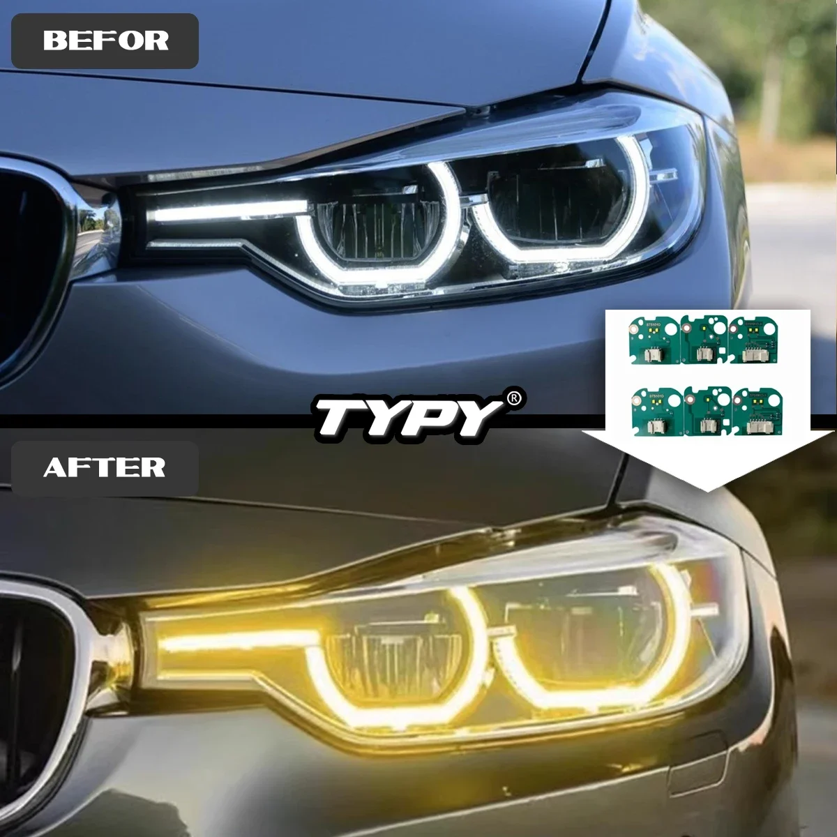 

TYPY Car Accessories For BMW 3 Series F30 Angel Eyes Lemon Yellow DRL F31 LED Boards F34 3 GT Headlamp Module