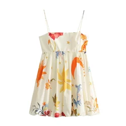 Taop&Za 2024 Summer New Product Women's Fashion Casual Sleeveless Printed Loose Suspended Mini Dress