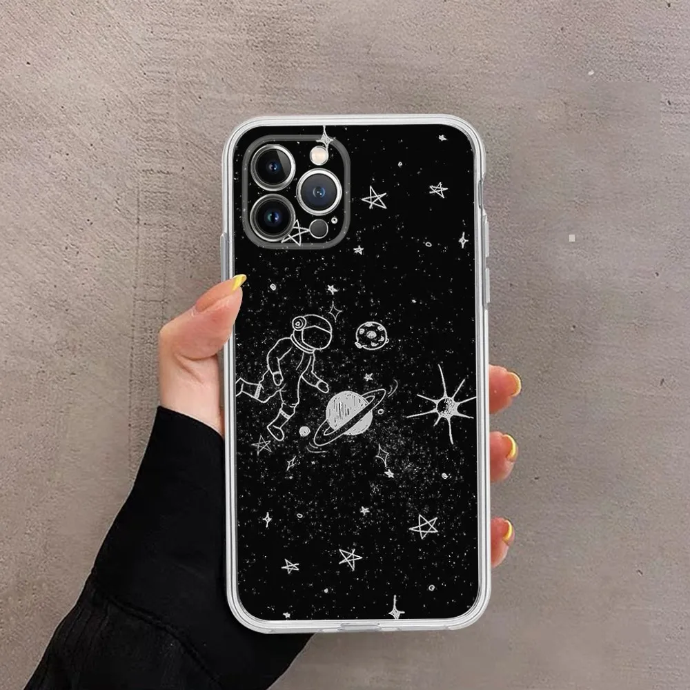 Coque de téléphone en silicone souple pour iPhone, ciel, espace, planète, lune, étoiles, coque pour iPhone 16, 15, 14, 13, 12 Mini, 11 Pro, XS Max, X Poly, SE, 6, 7, 8 Plus