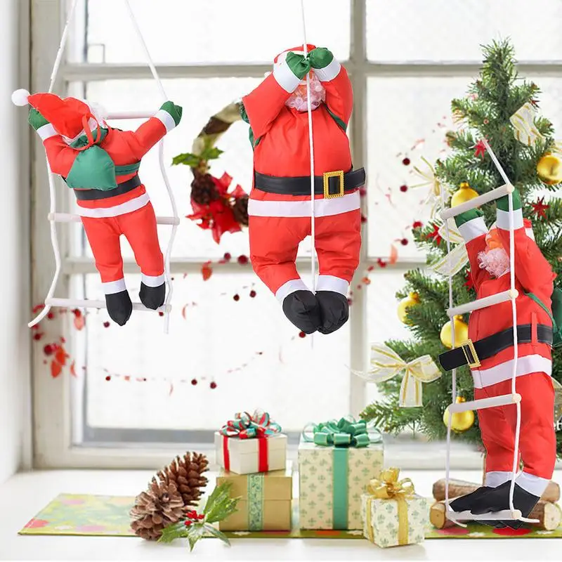 60CM Christmas Santa Claus Climbing Rope Ladder Santa Claus Christmas Tree Decorations Outdoor Santa Claus Doll Pendant