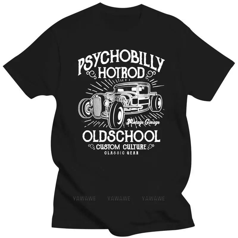 Men\'s High Quality Tees Psychobilly HotRod Tee-Shirt Rockabilly Old School Herren Car V8 US Classic Race O-Neck Teenage T-Shirt