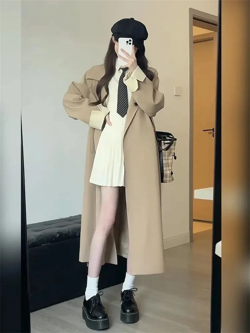 

Korean Version minimalist High-end Fashion Atmosphere Sense Trench Coat 2023 Autumn and Winter New Slimming Coat Mid Length Coat