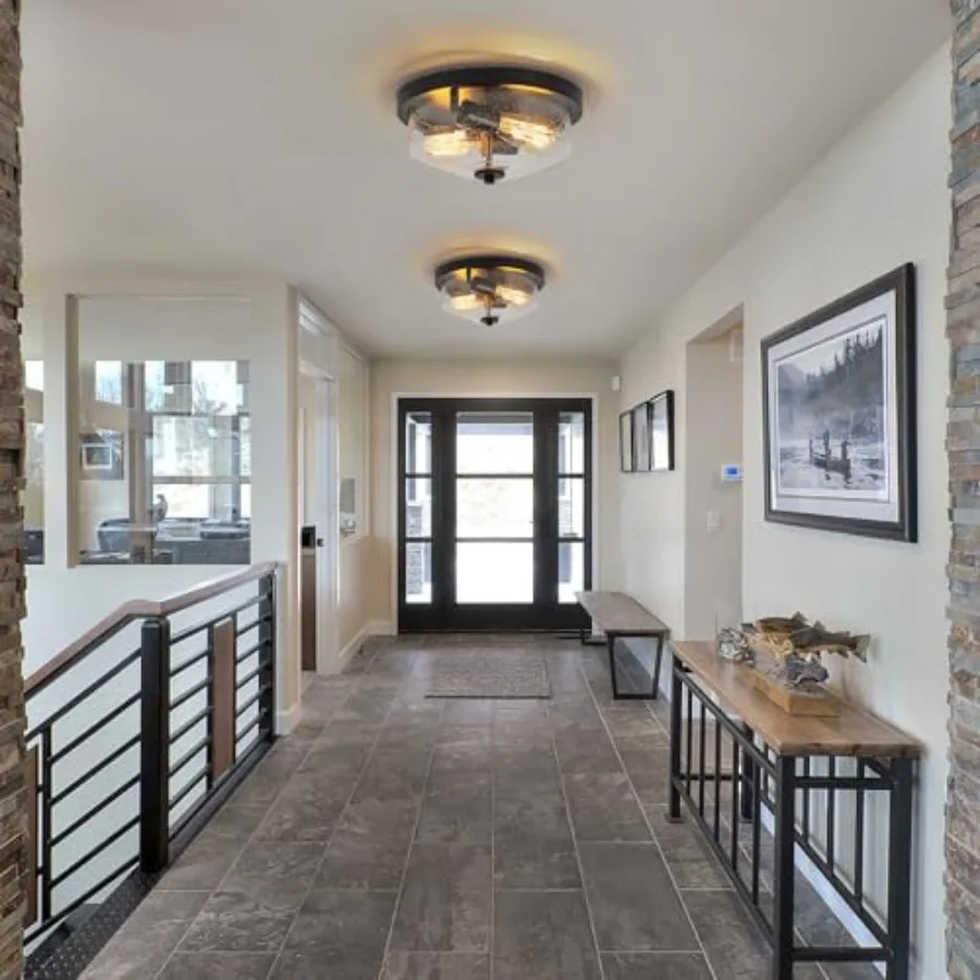 Flush Mount Ceiling Light Farmhouse Outdoor Porch Light Fixtures With Seeded Glass Shade, for Kitchen Hallway Foyer view 3
