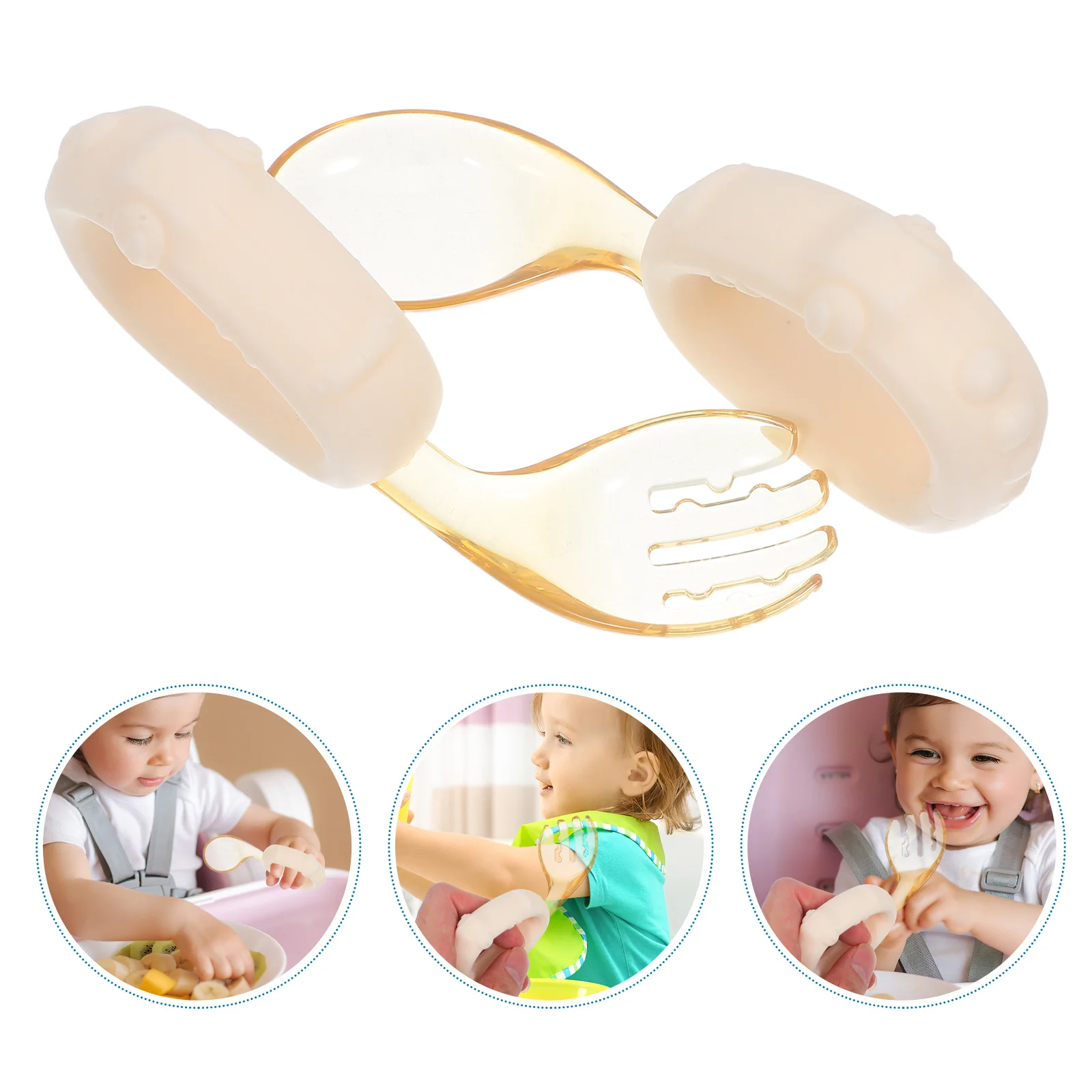 

1Set Toddler Feeding Utensils Ergonomic Baby Spoon Fork Safe Self-Feeding Training Set Microwave Safe Kids Silverware