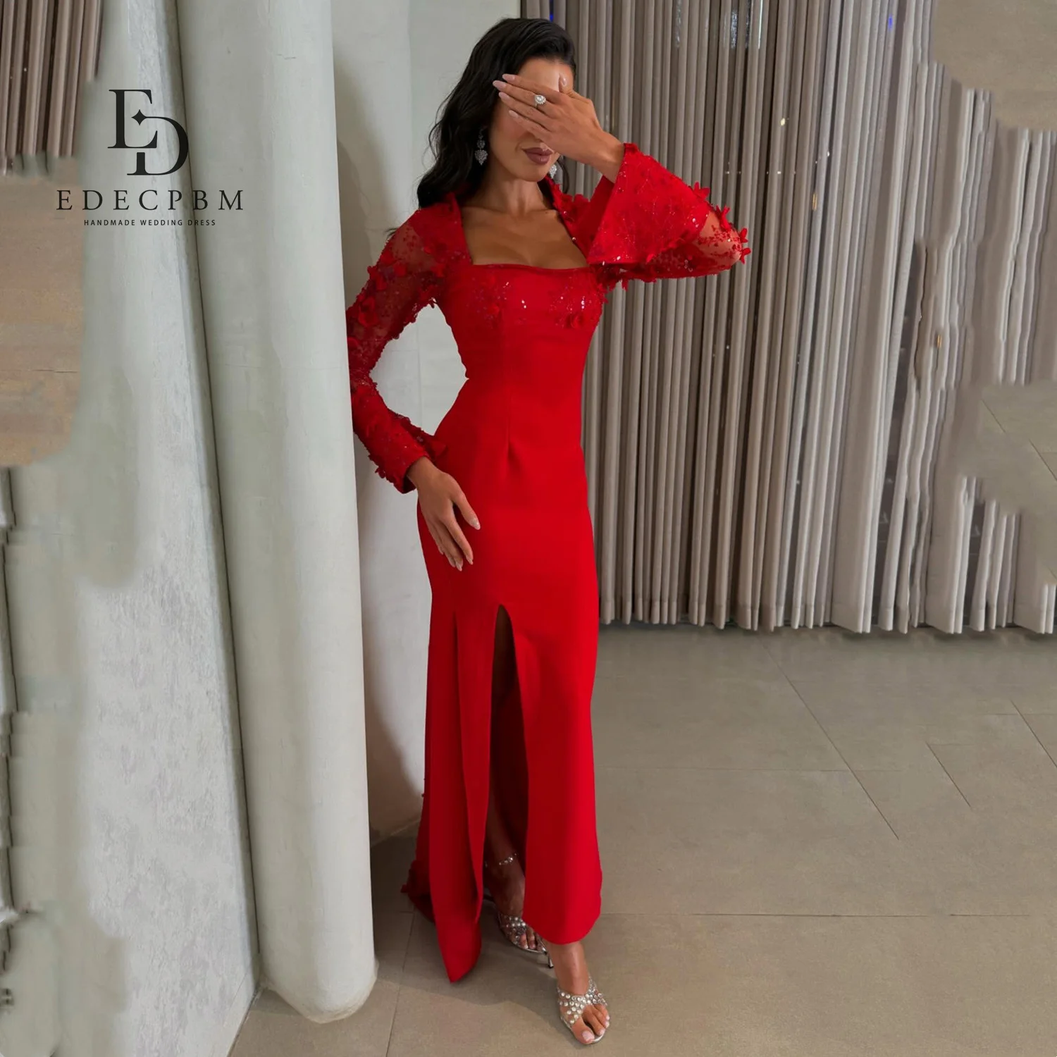 

EDECPBM Vestidos De Festa Luxurious Women's Evening Dresses 2025 Designers Red Mermaid فساتين سهرة Customized Square-collar Prom