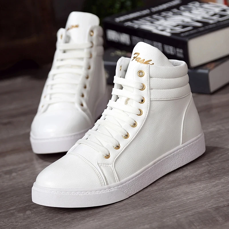 Brand Mens Skateboard Shoes Casual Unisex High Top Lighweight Sports Shoes Boys Girls Cool Street White Soft Leather Sneakers