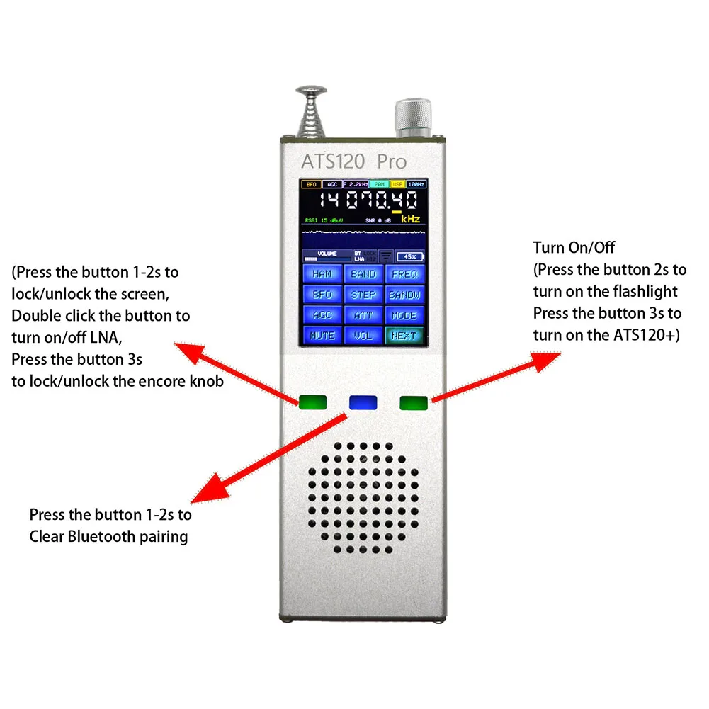 Full band ATS120Pro V4 1x SI4732 FM SSB AM LSB USB Radio Receiver Digital Decoder Aluminum Alloy Shell 2 4 inch Touch Display