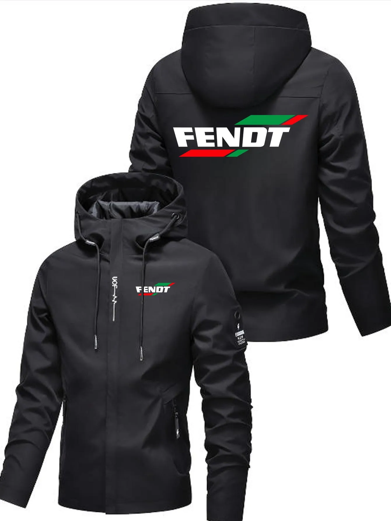 

Men's FENDT Print Hooded Zip-Up Jacket Casual Sporty Style Long Sleeve Regular Fit Comfortable with Pockets High-Quality