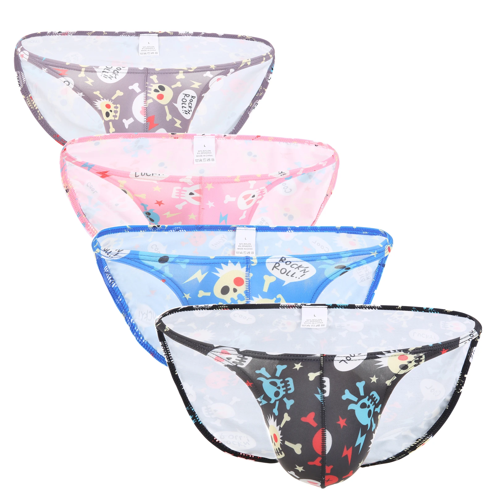4Pcs Men Swimwear Skull Printed Swim Briefs Sexy Low Rise Bikini Bulge Pouch Swimsuit Man Surf Beachwear Bathing Shorts