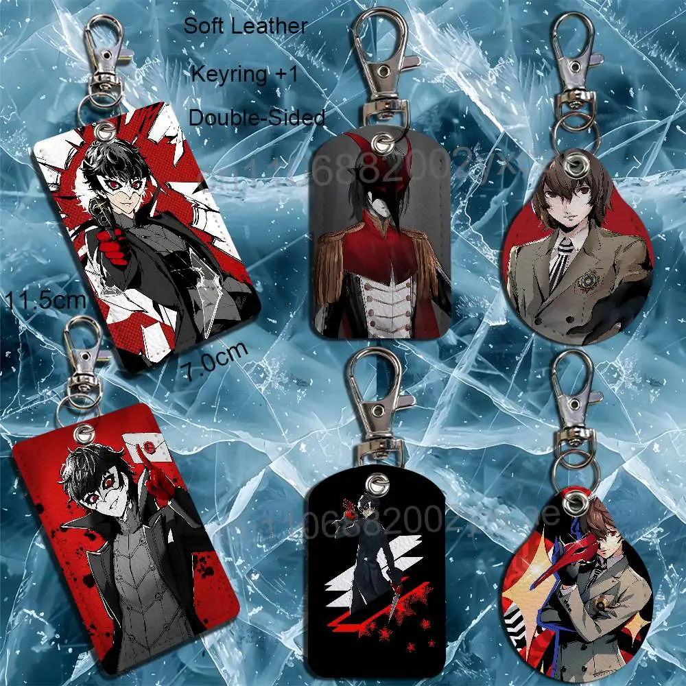 Goro Akechi Persona Joker Leather Card Holder with Exquisite Keychain purpose Case for Metro ID Access Control Card Badge