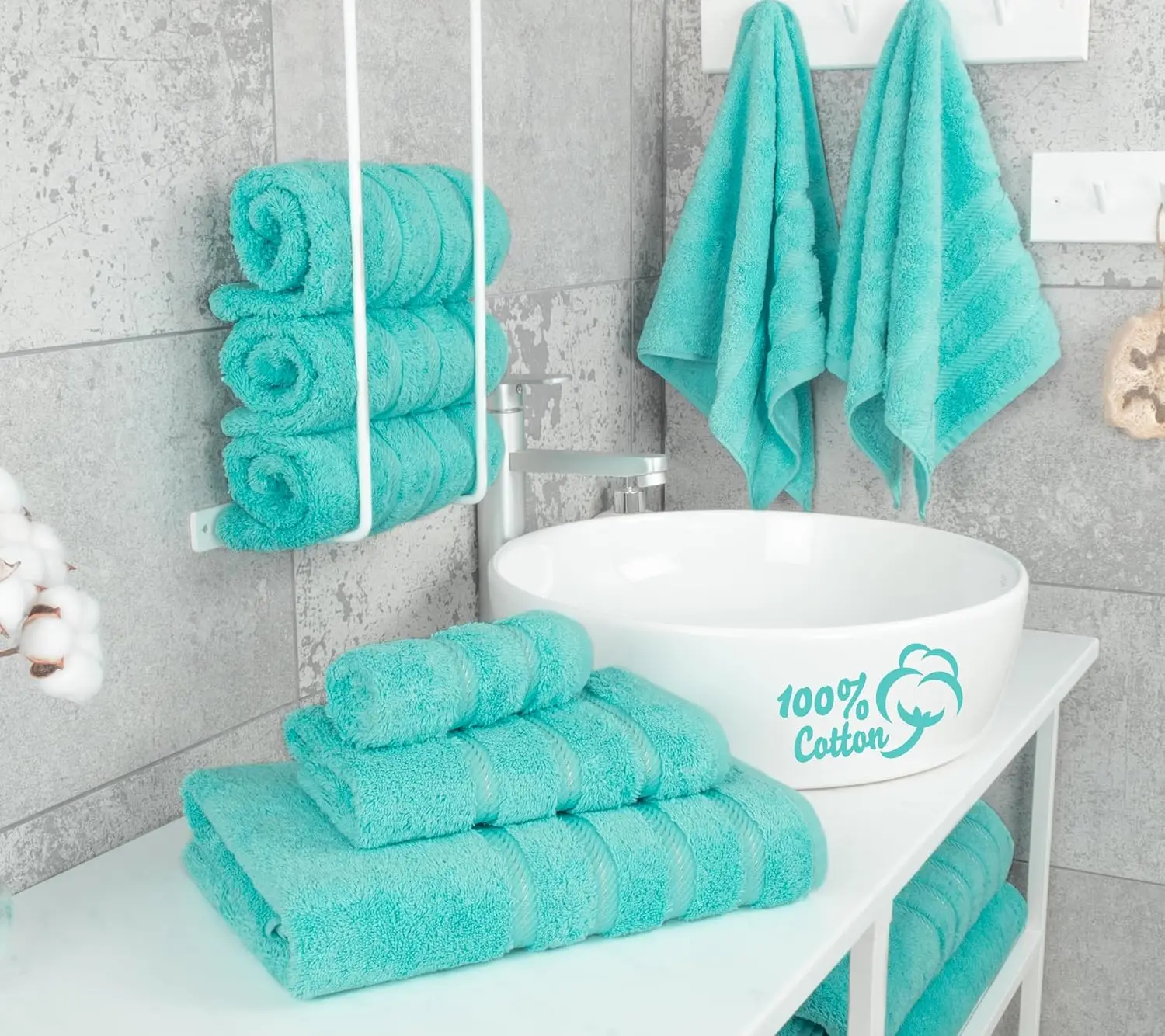 Linen Luxury 6 Piece Towel Set, 2 Bath Towels 2 Hand Towels 2 Washcloths, 100% Cotton Turkish Towels for Bathroom