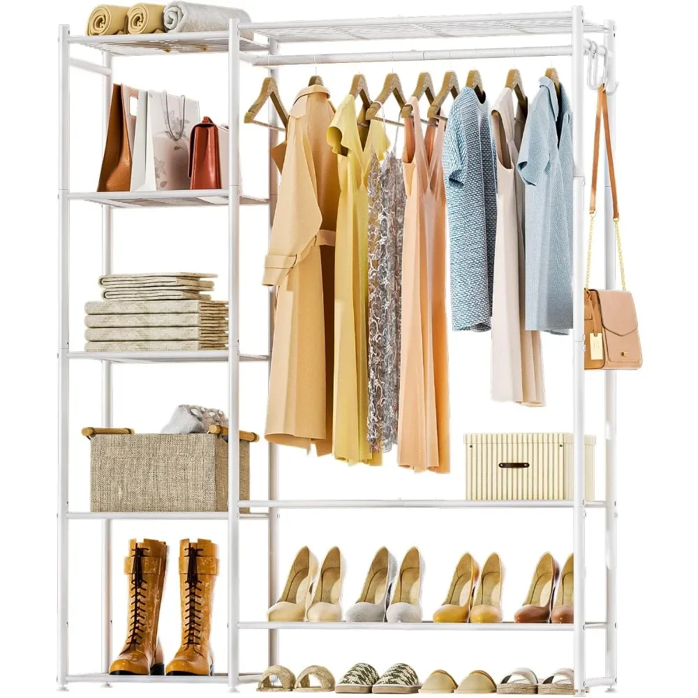 

Clothing Racks for Hanging Clothes with Shelves, Portable Closet System Organizer Garment Rack for Clothes Storage, Metal Free