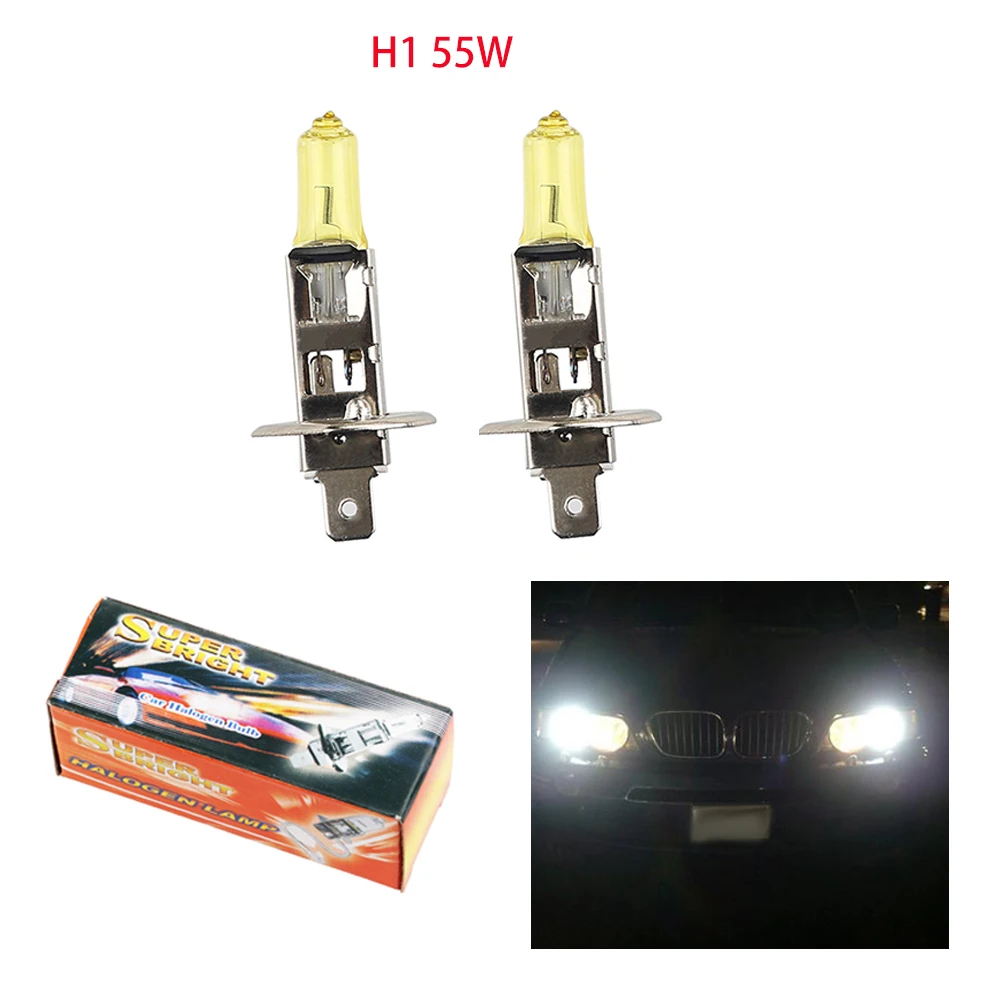 

2pcs H1 55W Halogen Bulb 6000k 3000K Super Bright White High Power Car Headlight Lamp Car Fog Light Source Parking Yellow