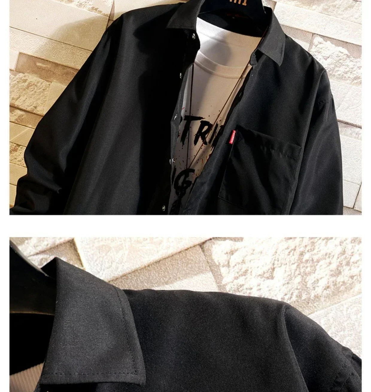 Luźna koszula z długim rękawem w jednolitym kolorze, styl Hong Kong, modna odzież wierzchnia, kurtka męska, nowość na lato.