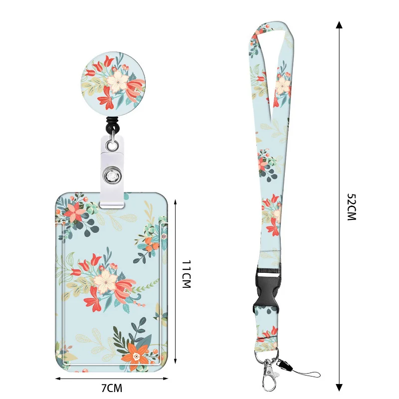 3pcs/set UV Printed Retractable Keychain Sunflower Badge ID Card Sleeve Mobile Phone Strap,Card Holder ID Badge Holder